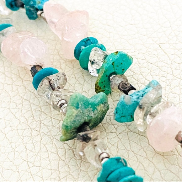 NWT 2 Strand Real Turquoise & Rose Quartz Necklace - Picture 5 of 7